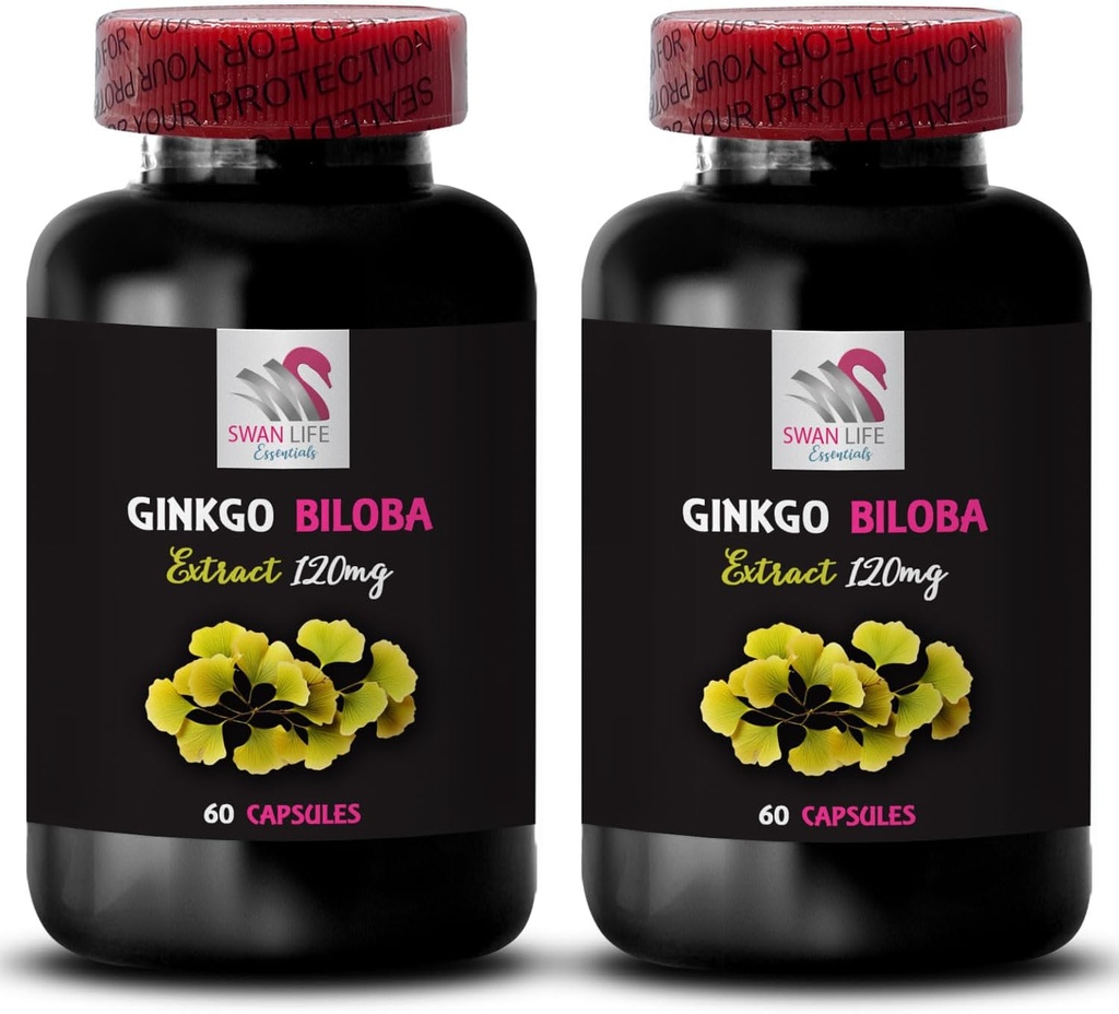 Ginkgo biloba przeciwutleniacz Korzyści - Ginkgo BILOBA Extract - Naturalny produkt przeciwutleniający, Herbal ekstrakt Proszek, Ginkgo biloba Suplement diety, Ginkgo biloba Proszek 2 Butelki 120 Kapsułki