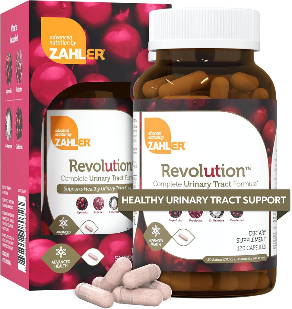 Revolution Zahler - Kompletna Formuła Traktu Kobiet z Probiotykami - Pigułki UTI - 1200mg D- Mannose i suplement żurawinowy - Urynalne Poparcie Zakażenia Traktu dla Kobiet (120 Kapsułki)