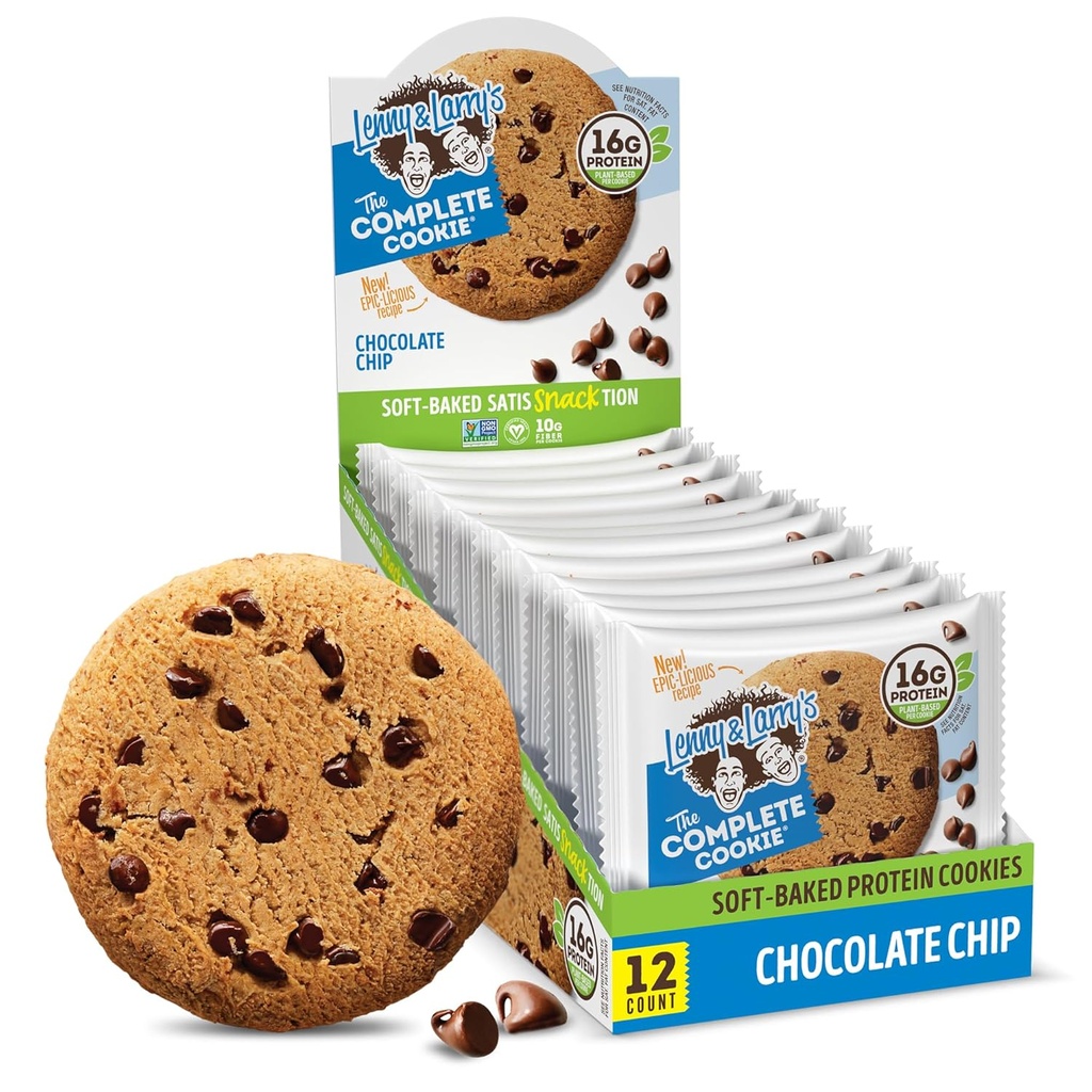 Lenny & Larry 's The Complete Cookie, Chocolate Chip, Soft Baked, 16 g Protein Plant, Vegan, Non-GMO, 4 Ounce Cookie (Opakowanie 12)