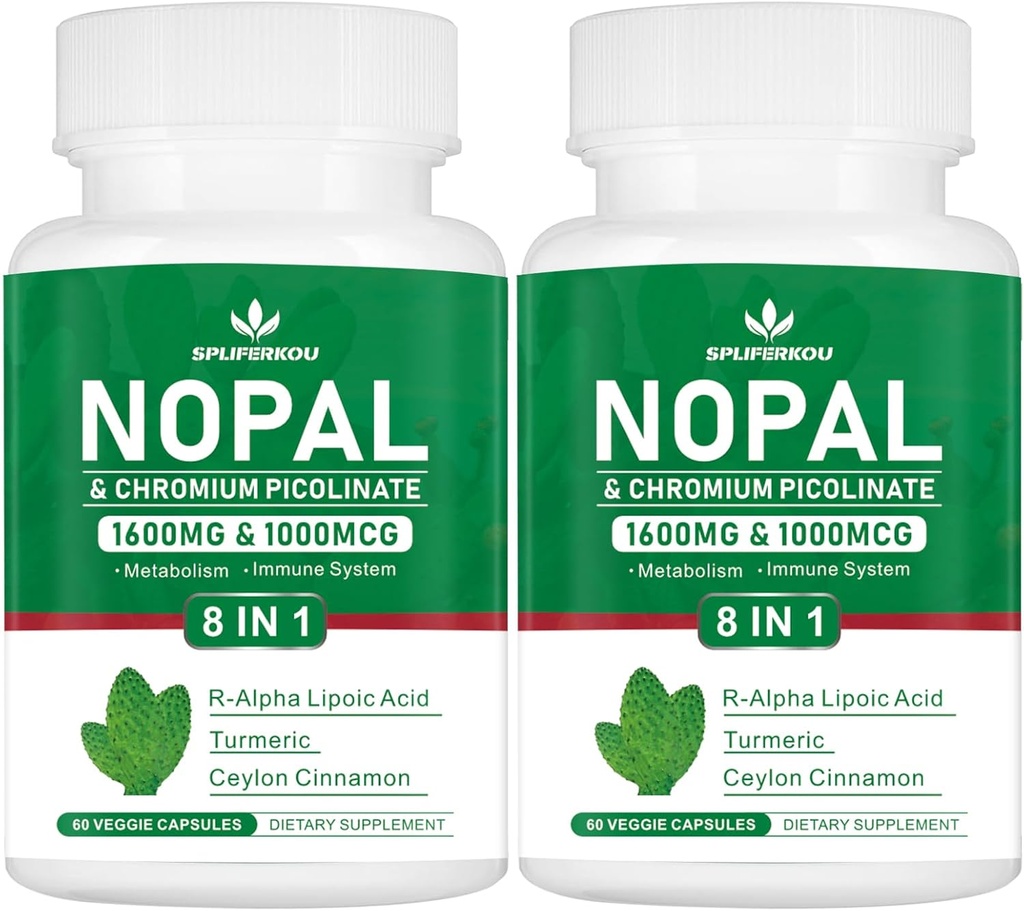 Super Nopal 1600mg, Pierwiasty Gruszka Suplement z R- Alpha Kwas lipowy, Turmeric, 120 Kapsułki (60 Słupki)