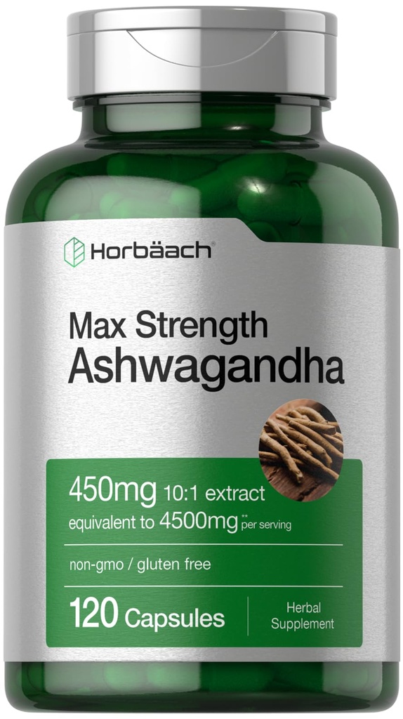 Horbäach Ashwagandha Supplement Equipment 124; Max Siła Equipment 124; 120 Kapsułki Equipment 124; Non- GMO, Gluten Free