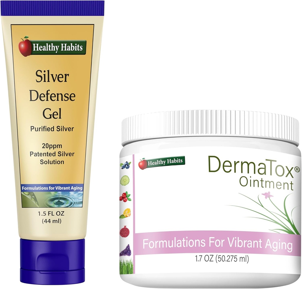 Zdrowe siedliska Skincare Bundle - 1.7oz DermaTox Ointment i 1.5 oz Silver Defense Gel - Wszystkie naturalne, Wszystkie przeznaczenie, bezpieczne i skuteczne Nourishment skóry