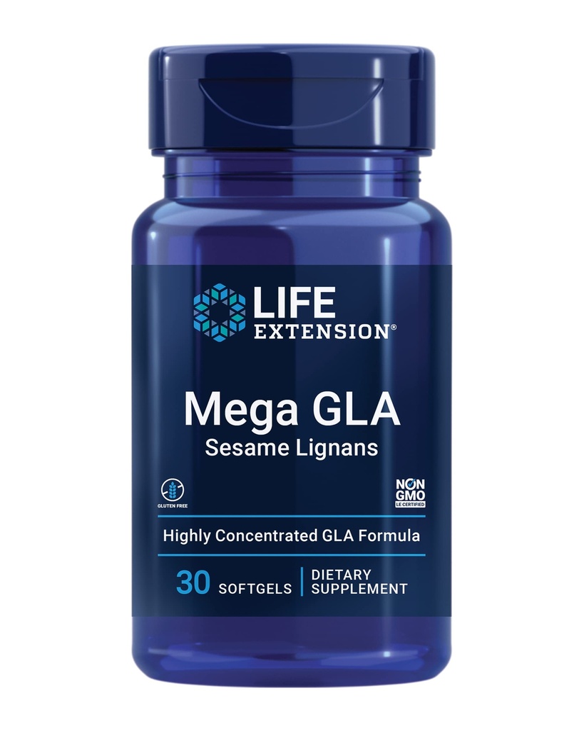 Life Extension Mega GLA Sesame Lignans, Omega- 6 Kwasy tłuszczowe do promowania zdrowej reakcji zapalnej, Gluten Free, Non-GMO, 30 softgels