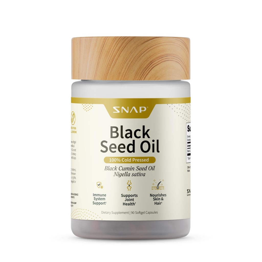 Snap Supplements Black Seed Oil Kapsułki - 100% Cold Pressed Organic Nigella Sativa - Wsparcie immunologicznego zdrowia, Detox, Skóra, Włosy, Łączniki i Wellness - 90 Softgels