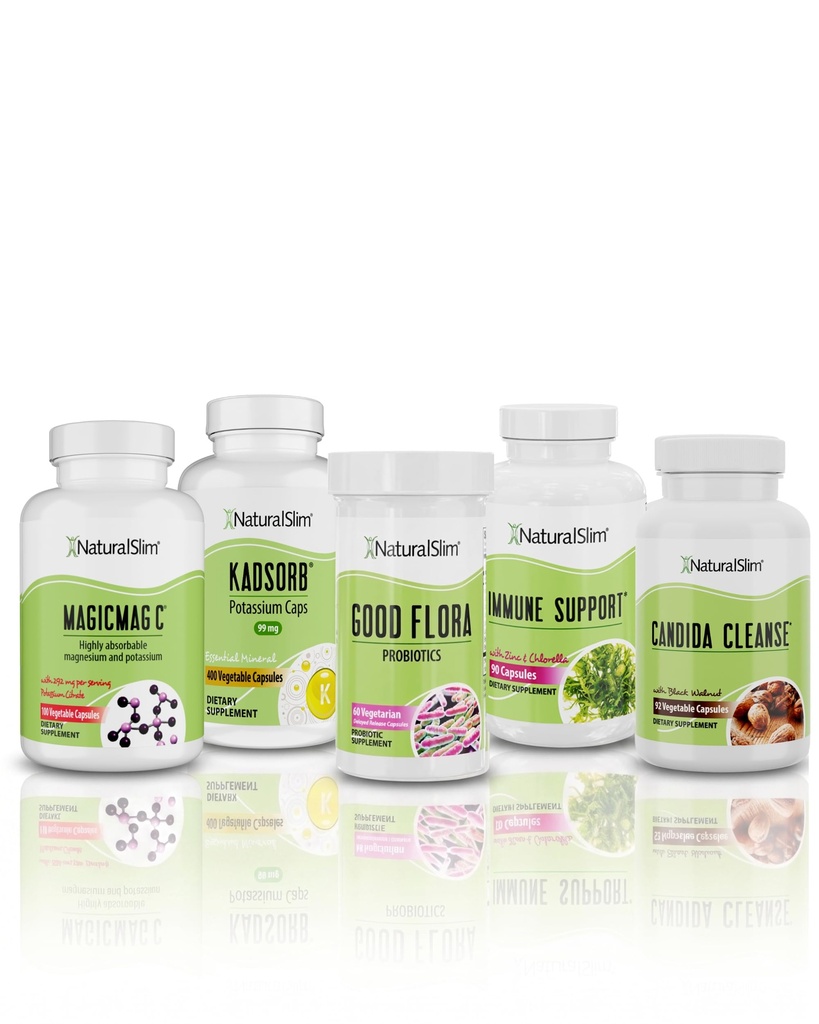 NaturalSlim Superb Bundle for Cleansing - Zestaw Candiseptic, MagicMag C i Kadsorb Supplements 124; Lepsze spożywanie, System immunologiczny & Nerki Wsparcie 124; Wegan, Formularz Frank Suarez