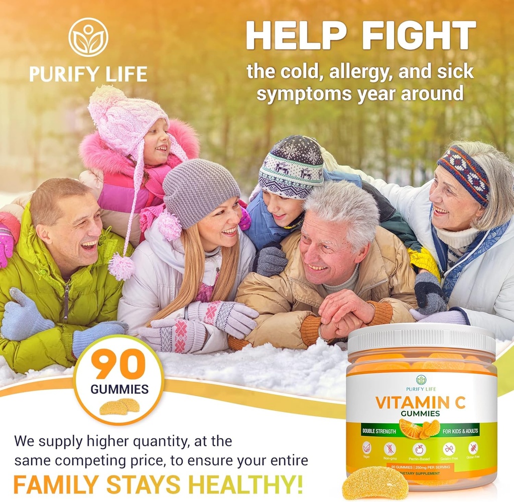 Potężne Gummie Witaminy C dla dorosłych i dzieci (luzem - 90 Chews), Żużele Witaminy C dla podwójnej siły wsparcia immunologicznego, Żelatyna i Gluten- Free Gummy, Zastępuje VIT C Pigułki, Tabletki i Syrop