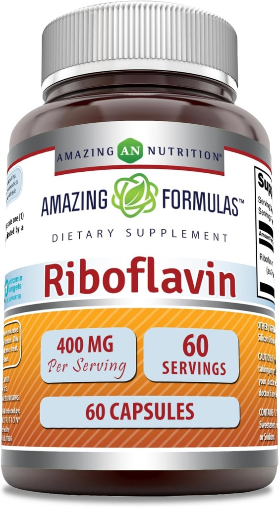Amazing Supples Riboflavin (Witamina B2) Supplement Equipment 124; 400 Mg per Serving Equipment 124; 60 Capsules Equipment 124; Non-GMO Equipment 124; Gluten- Free Equipment 124; Made in USA