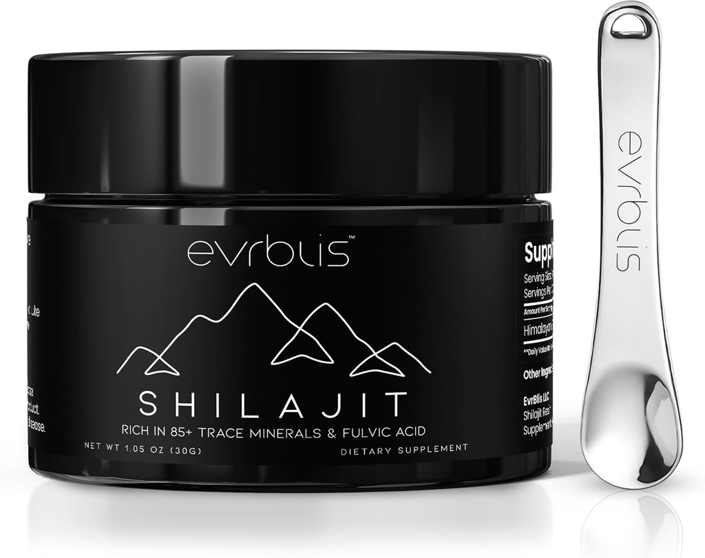 Pure Himalayan Organic Shilajit Resin, Max Potency Gold Supplement Shilajit dla mężczyzn i kobiet Natural Energy Boost & Immune Support z 85 + Ślady minerałów i kwasu Fulvic (30 Grams, 60 Serving).