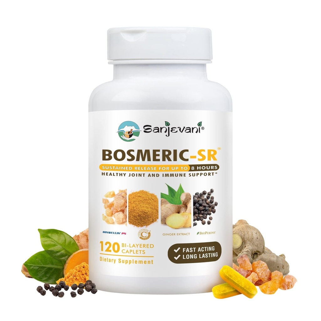 Joint Immune Supplement Supplement, Mieszanka Opatentowana Kurkumina Turmerowa C3 Kompleks z Black Pepper, Boswellia PS Extract & Ginger, Fast- Acting 20 minut, 8- Hour Trwałe Release, 120 Capplets - Sanjevani