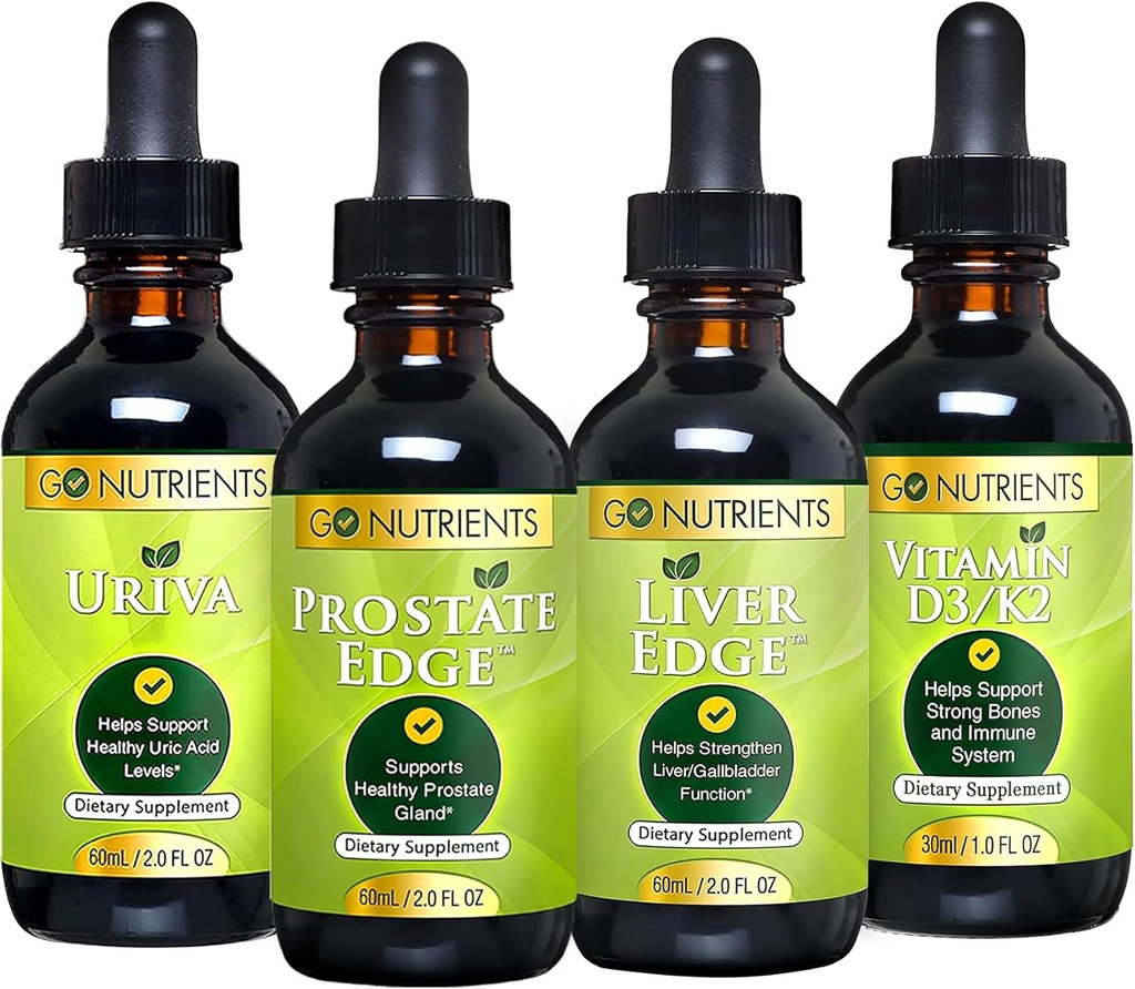 Go Nutrigents Men 's Health Bundle - Witamina D3 / K2, Wątroba Edge, Prostate Edge, Uriva - Kompleksowe wsparcie dla kości, Wątroby, Prostate, i kwasu moczowego Health - Wzmacnia energię, Witalność i Obrona ciała