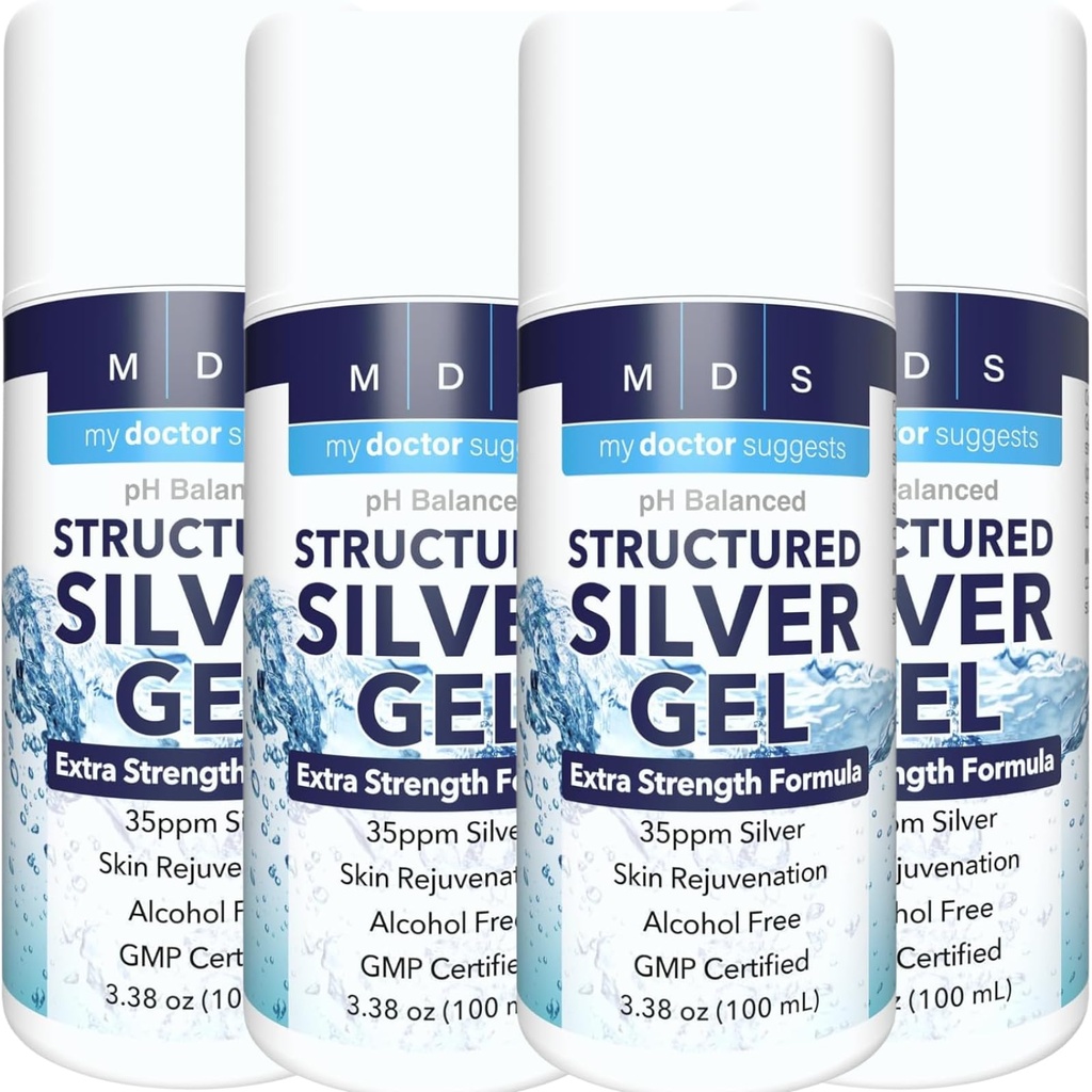 Colloidal Silver Gel Extra Siła - 35ppm Aktywowany Silver Gel dla maksymalnej mocy - Made in USA - Structured Formula w wygodnym 4 Pack