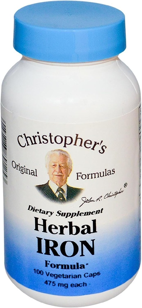 Oryginalny wzór Christophera Herbal Iron Formula, Natural Iron Support, 450 mg, 100 Kapsułki wegetariańskie
