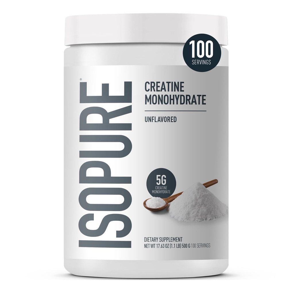 Izopura 100% Czysty jednowodny proszek dla kreatury, bezcukrowy, bezflawkowy, 5g jednowodny na porcję, 1,1 Lbs, 100 Podawanie (Opakowania maja Vary)