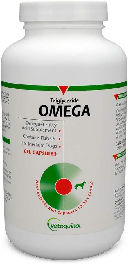 Vetoquinol Trigliceryd Omega Dog Supplement Kapsułki, Medium-Rasa: 30- 60 funtów, 250ct