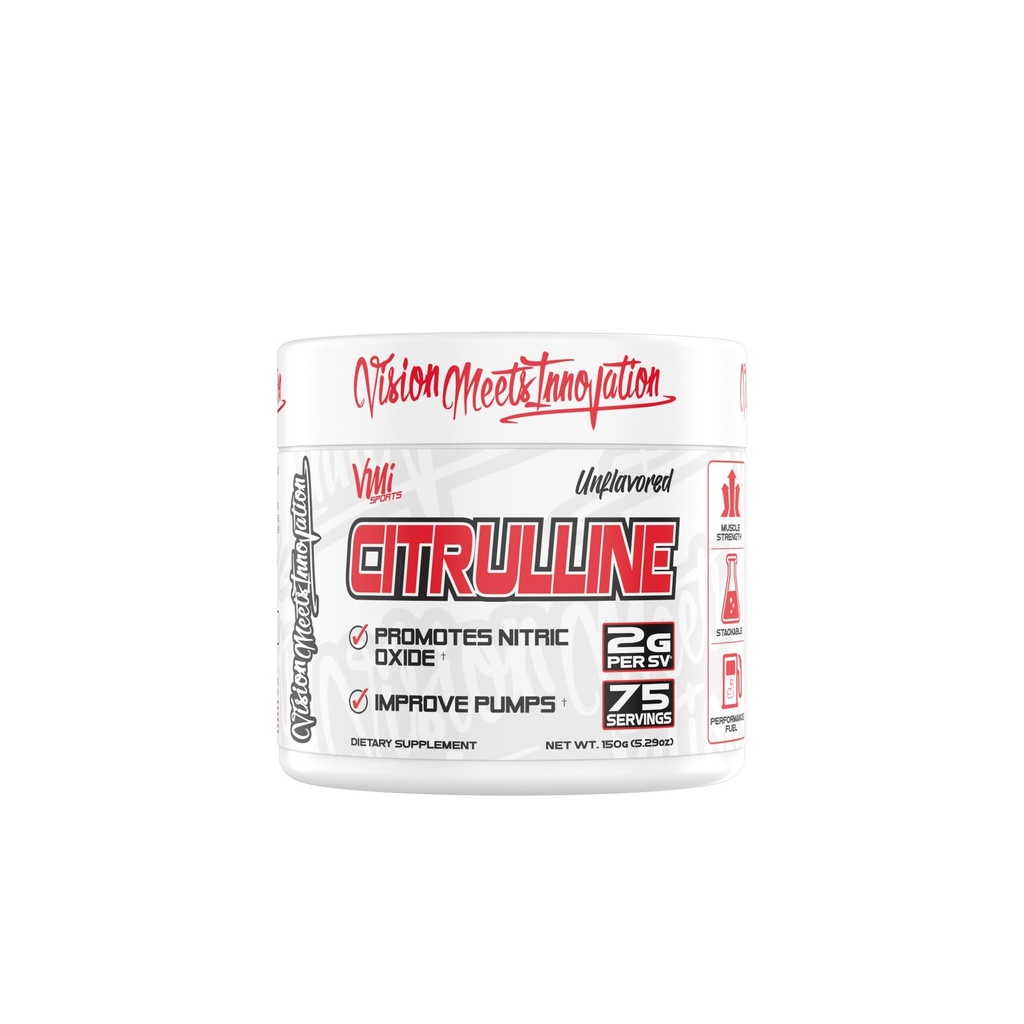 VMI Sports Citrulline Unflavored Powder Pure L- Citrulline Reg. 124; Promowanie pompy mięśniowej z tlenkiem azotu.
