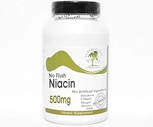 Nie Flush Niacin 500mg ~ 200 Kapsułki - Brak dodatków ~ Suplementy do naturetyfikacji