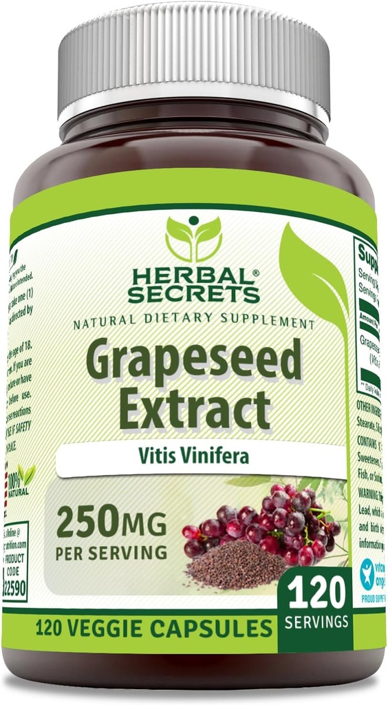 Herbal Secrets Grapeseed Extract Supplement Agregat 124; 250 Mg per Serving Agregat 124; 120 Veggie Capsules Agregat 124; Non-GMO Agregat 124; Gluten- Free Agregat 124; Made in USA