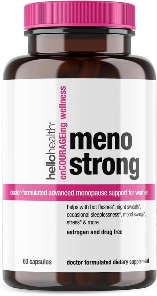 Menopauza Suplementy dla kobiet - Meno Strong Perimenopauza Suplement do nocnych potów Ulgi, bezsenność, Mood Swings, Natural Hormon Balance, Stres, Gorące błyski Menopauza Ulgi - 60 Kapsułki