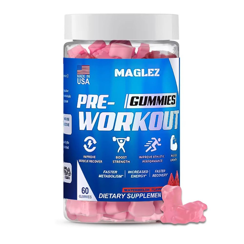 Gummy przedtreningowe dla mężczyzn i kobiet, Gummy wstępne z Beta Alanine 124; Kofeina organiczna 124; Pikolinian chromowy 124; Gluten wolny, Wegan, zwiększona energia, szybszy metabolizm i regeneracja (60 gummy)