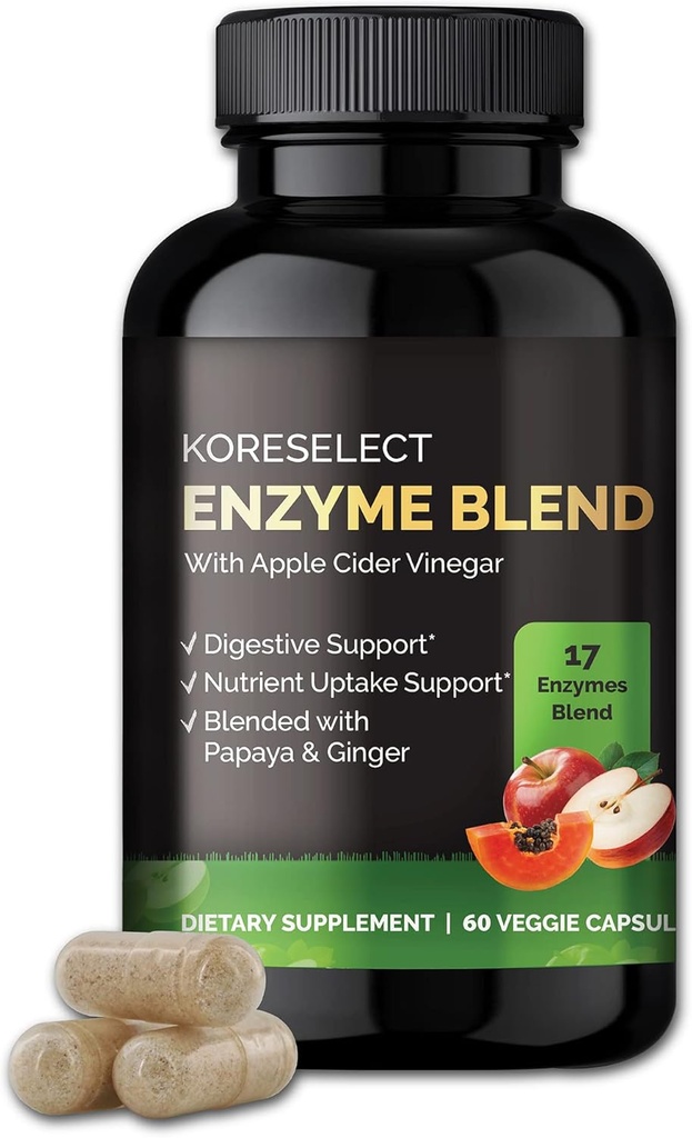 17 Enzym Mieszanka do suplementu diety Gut Health Supplement, Wsparcie immunologiczne, Bloating & Gas Relief, Wchłanianie składników odżywczych, z jabłkiem cydr Ocet, Ginger, Papaya - 60 Kapsułki