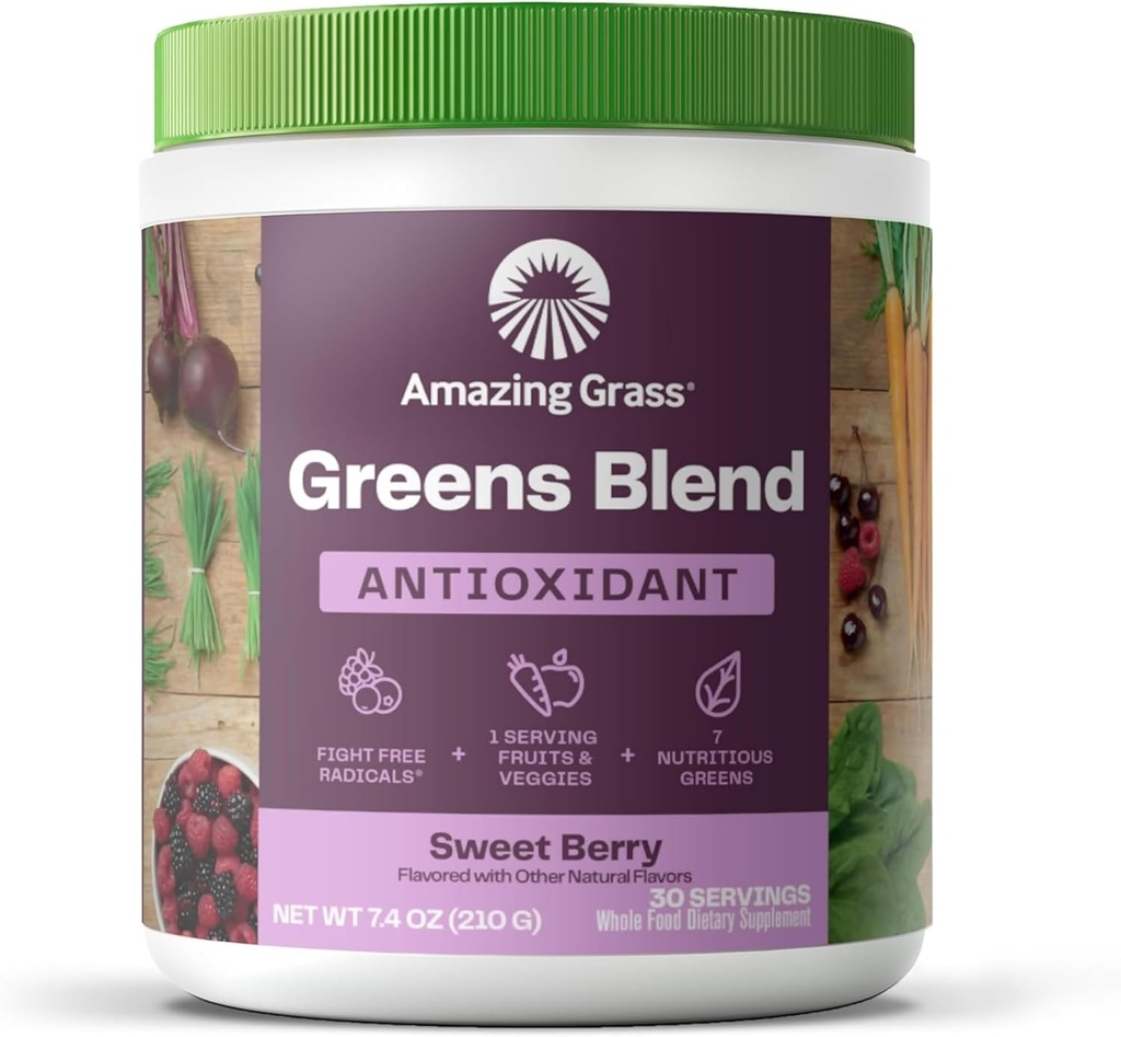 Niezwykłe zielenina trawa miesza przeciwutleniacz: Super zielenina proszek Smoothie z organicznej Spirulina, Buraki w proszku, Elderberry, Bilberry, Prebioitics & Probiotyki, Sweet Berry, 30 Servings (Packaging May Vary)