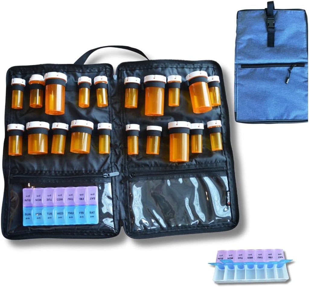 Travel Medicine Bag - Medicine Travel Bag & Organizator - Bezpieczny Bag for Medicine Travel with Lockable Zippers - Przestronne Medicine Storage Bag for Prescriptions, Pigułki i Dostawy medyczne, Niebieski