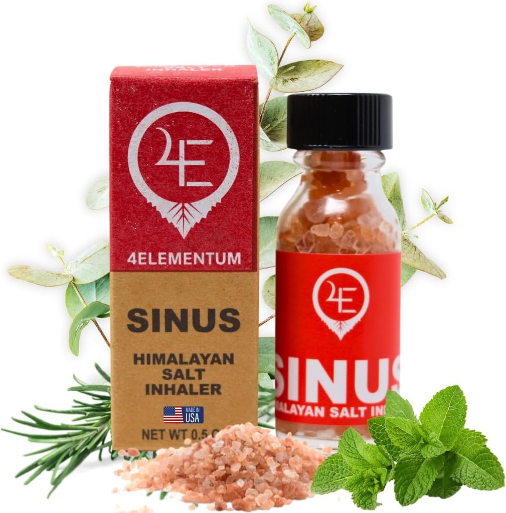 4Elementum Sinus Himalayan Salt Inhaler - Infused with Natural Eucalyptus, Peppermint and Rosemary - Wspiera Ulgę od alergii, przeziębienia i zatorów