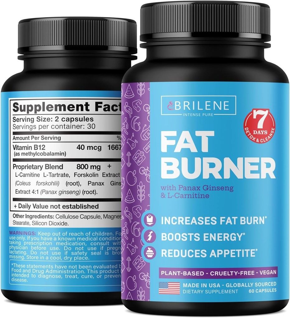 Tabletki na utratę masy ciała dla kobiet - Made in USA - Natural Appetite Supressant & Metabolution Booster - Spalacze tłuszczu z L- Carnitine stracić wagę szybko - 60 Kapsułki