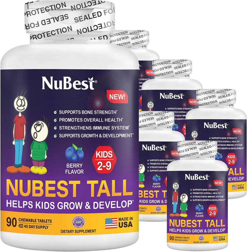 NuBest Wysokie Dzieci - Toddlers Witaminy i Dzieci Witaminy dla wieku 2 do 9 - Wsparcie kości Siła, Ogólne zdrowie i odporność - Kształty zwierząt - 540 Pigułki do żucia Berry 124; Opakowanie 6