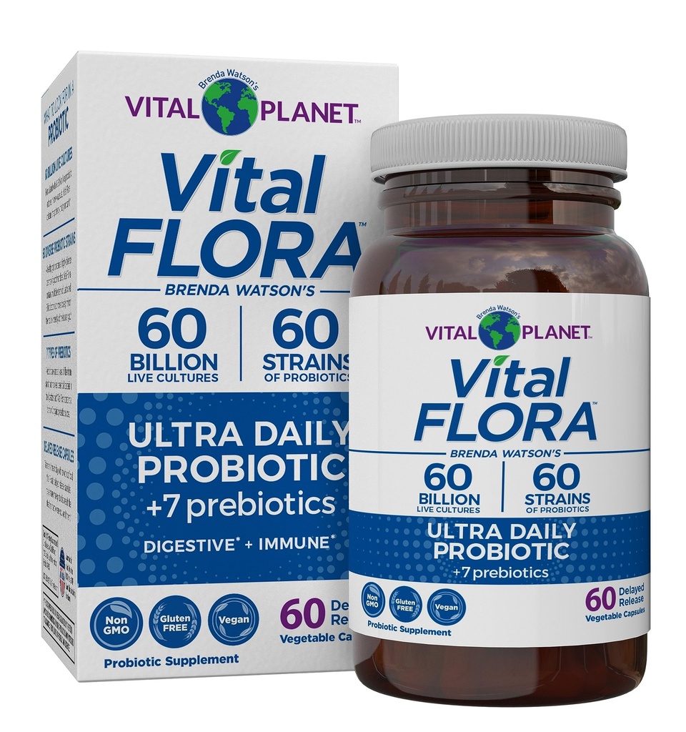 Vital Planet - Vital Flora Ultra Daily Probiotic 60 Milion CFU, Diverse Strains, Organic Prebiotics, Immune Support, Bloating Relief, Digestive Health Probiotyki dla kobiet i mężczyzn 60 Kapsułki