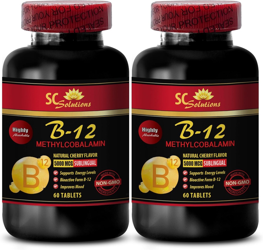 metylokobalamina organiczna - METYLCOBALAMIN VITAMIN B- 12 5000 - odżywki sportowe wytrzymałość i suplementy energetyczne, atletyczne suplementy wydajności, pigułki energetyczne, tabletki pobudzające mózg - 2 butelki 120 tabletek