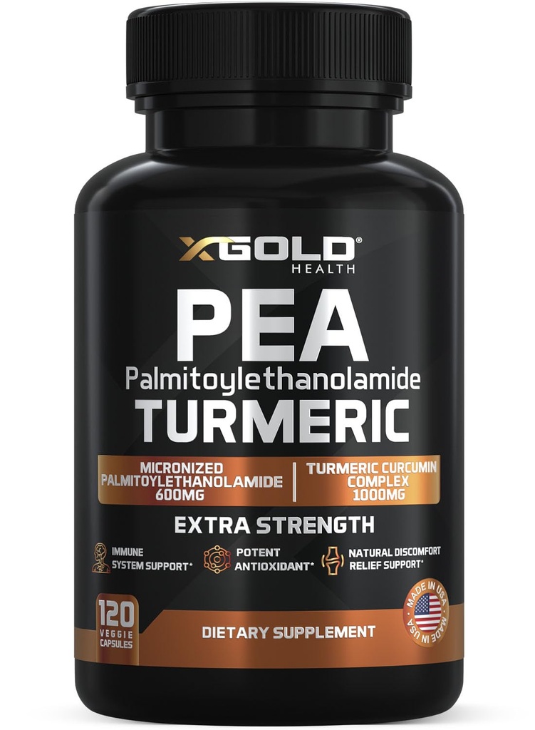 Pea Palmitoyletanolamid + Kurkumina Turmerowa - 1600mg Mikronizowana 99% & 95% Kurkuminoidy - Wspólne Wsparcie Wysokiej mocy, Mobilność & Komfort - Made in USA
