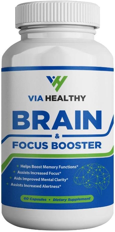 Mózg & Focus Booster Via Healthy - Ulepszenie ostrości, Wzmacnianie koncentracji, Poprawianie pamięci i klarowności, Wzmacnianie umysłu, Ekstrakt imbirowy