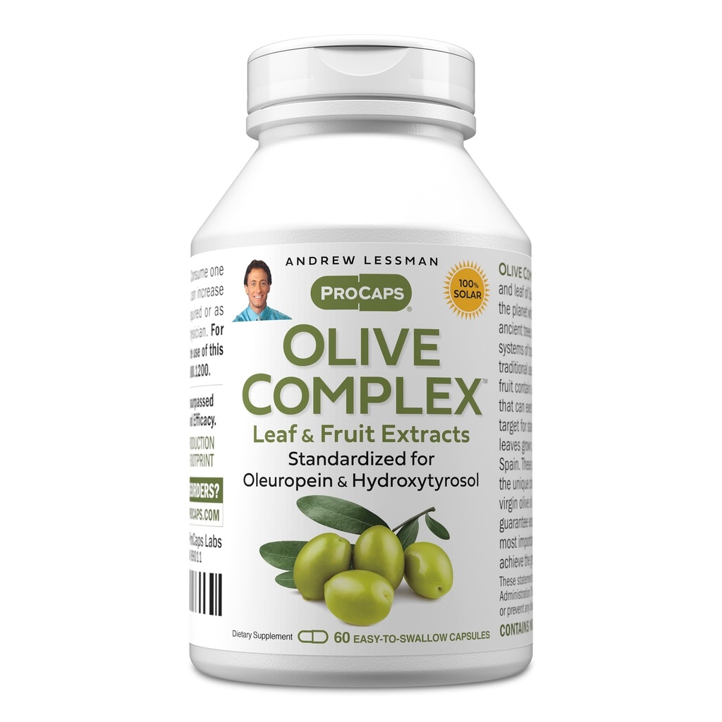 ANDREW Lessman Olive Complex - 60 Kapsułek - Ekstrakty liści i owoców. Standaryzowane dla oleuropeiny i hydroksytyrozolu w celu wspierania układu sercowo- naczyniowego i immunologicznego. Małe kapsułki łatwe do połknięcia