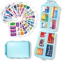 Pil Organizator z etykietami medycznymi 161 Etykiety Travel Daily Pill Container Mini Medication Organizer Storage Pill Organizer Travel Essentials Pill Case 7 Day (Niebieski, 1 Pack)