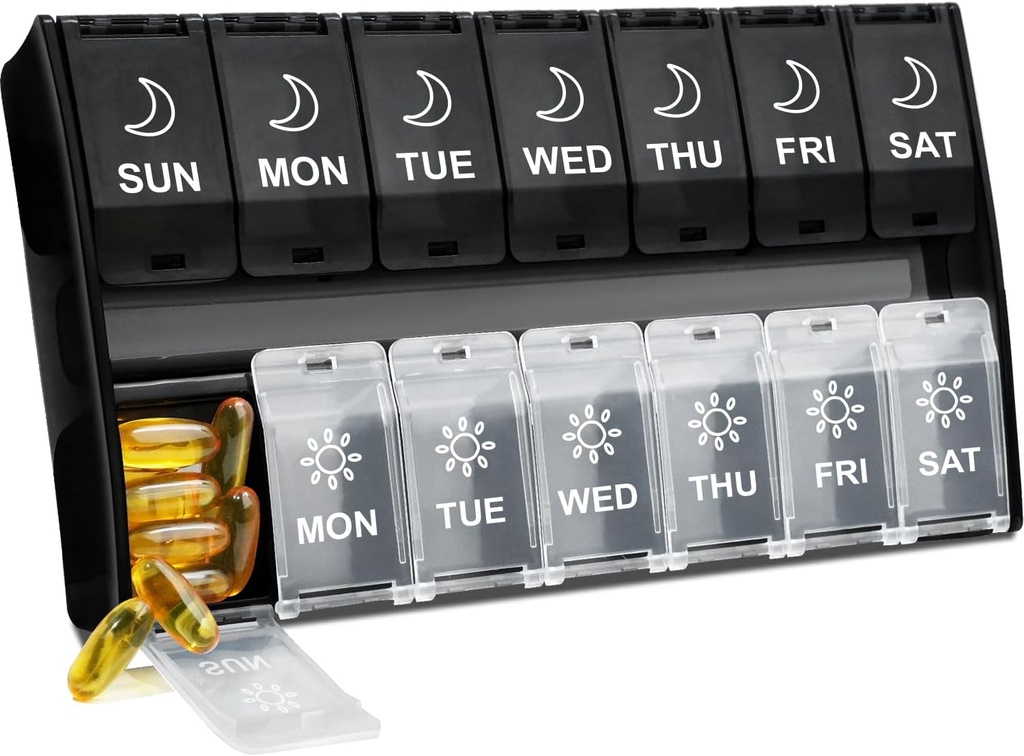 XL Duży Pill Organizator 2 razy dziennie, Cotygodniowe Pm Pill Box z Hanged Lides, 7 Day Medicine Pill Case, Daily Pill Container, Big Medication Organizer for Supplement