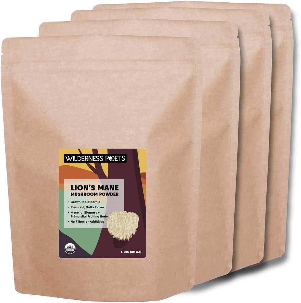 Wilderness Poets Organic Lion 's Mane Mushroom Powder - California Urosły (320 unce - 20 funtów)