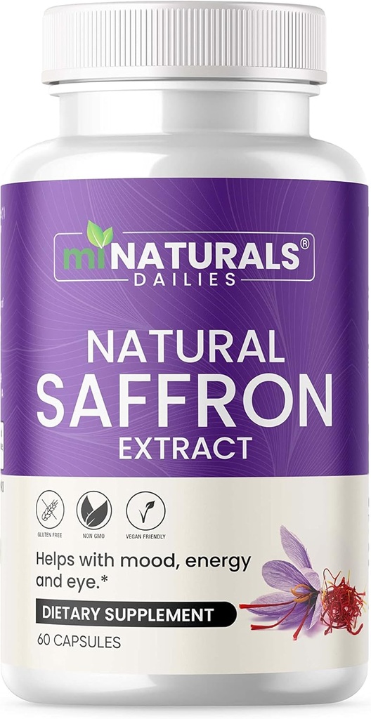 Natural Saffron Supplements - Pure Premium Extract Kapsułki - Wsparcie nastrojów - Wsparcie dla oczu - Energia - Made in USA - 88.50 mg - 60 Pigułki - Optymalizowane - Pastillas de Azafran