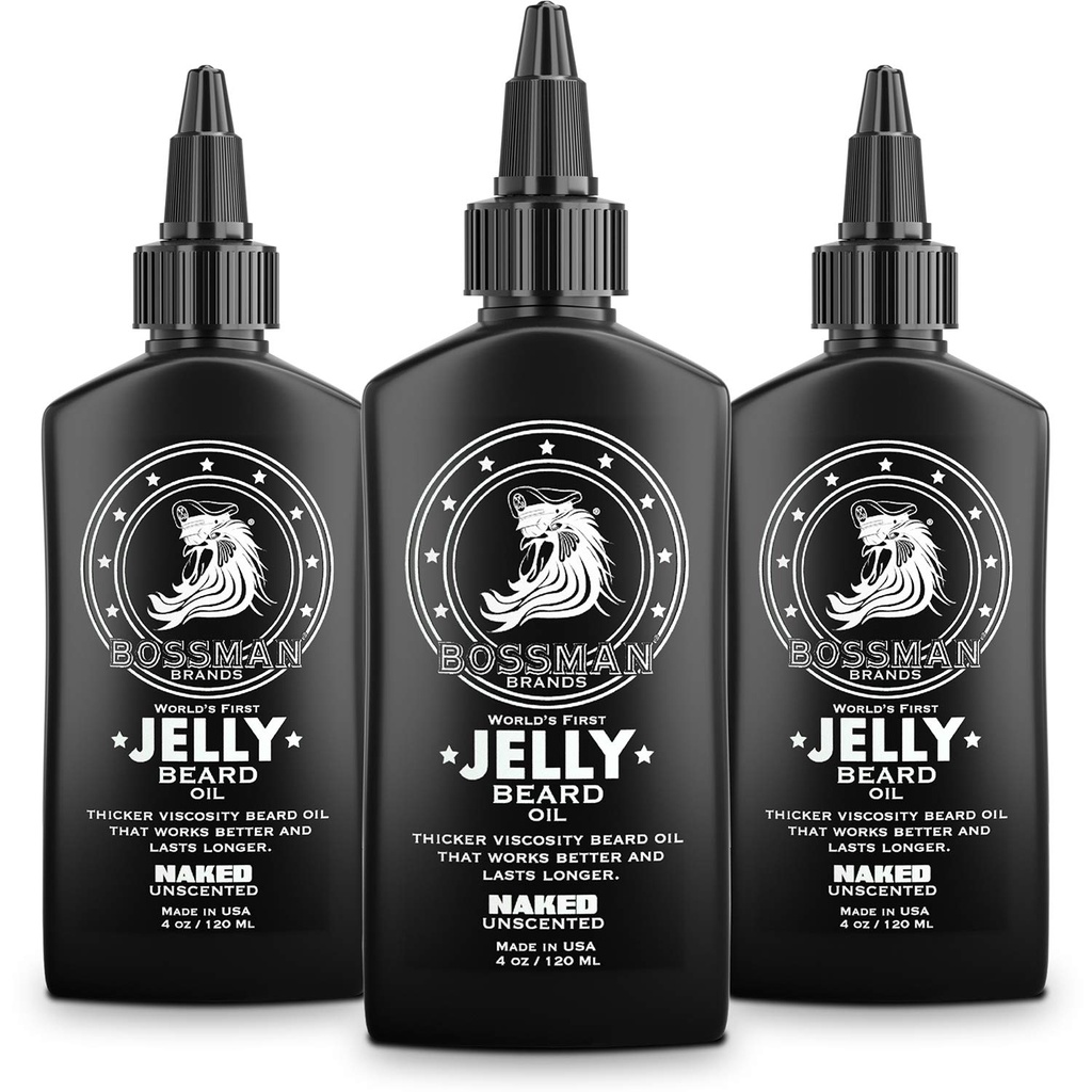 Bossman Jelly Beard Oil for Men - 3 pack (12 oz in Total, Nagi - Bez zapachu) - Softens, Nawilża & Warunki z naturalnych składników