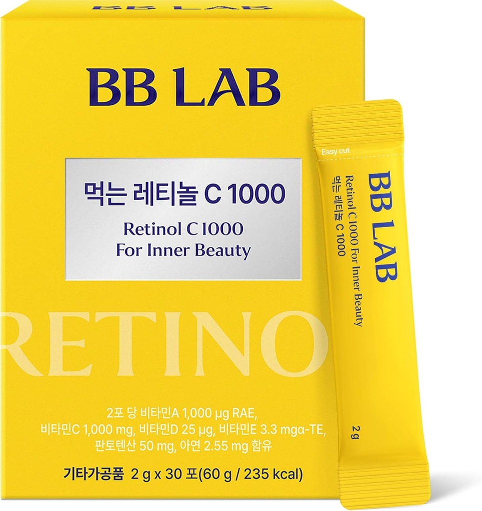 BB LAB Retinol C 1000, Proszek mieszanka z witaminą C, Retinol, Witamina E, B5 i Cynk do skóry promienistej, Korea Wewnętrzny suplement kosmetyczny dla skóry wyglądającej na zdrową