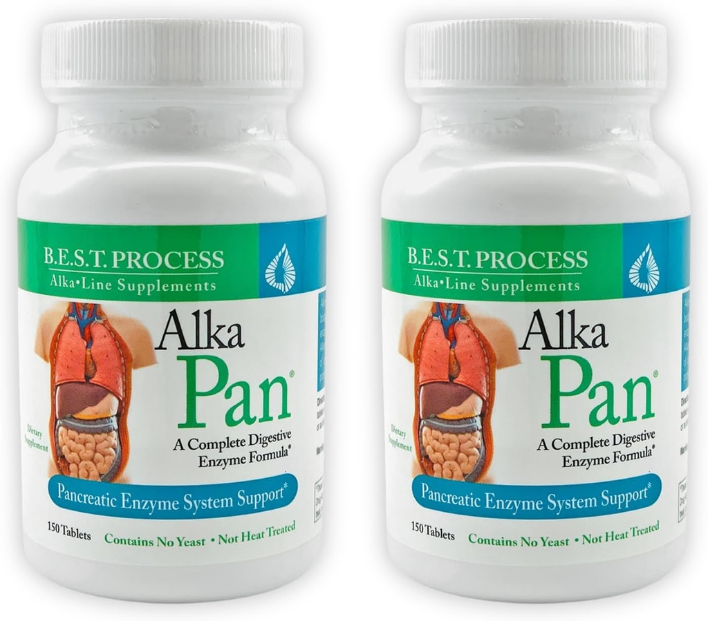 Alka • Pan (2 Pack) Najlepszy proces Alkaline - Naturalny suplement diety - Enzymy pancreatic z antyoksydant- bogaty Superfoods & Zioła trawienne