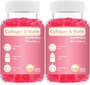 Kolagen Gummies Biotin - Wspiera włosy, skóry i paznokci wzrostu włosów anty starzenia opieki żucia Gummy witaminy, Wegan, Non-GMO, Gluten Free, Gelatin Strawberry Flavor 120 Count, Różowy