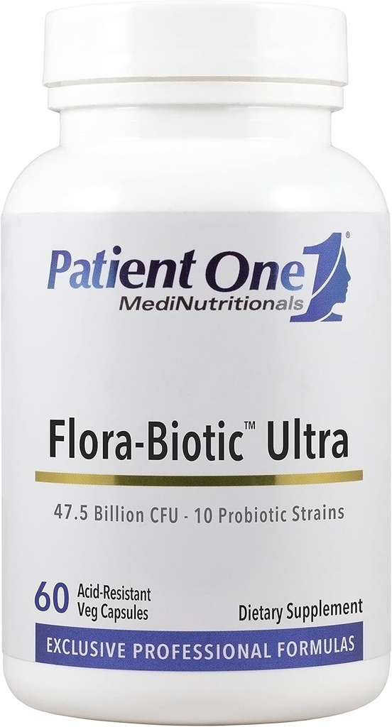 Pacjent One Flora- Biotic Ultra Adrenalina 124; Suplement do Probiotyki do wsparcia Zbalansowana Flora jelit * Adrenalina 124; 47,5 Miliard CFU Plus 10 Probiotyczne Szczepy Adrenalina 124; 60 Kapsułki