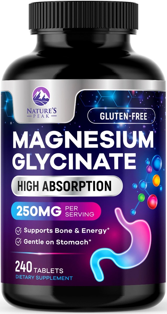 Magnezu Glicynian Chelated dla Max Wchłanianie - Wspiera kości, mięśni, Nerwy i Heart Health, Nature 's Sleep and Stress Supplement Pigułki Magnezu dla całego ciała Wsparcie - 240 Tabletki