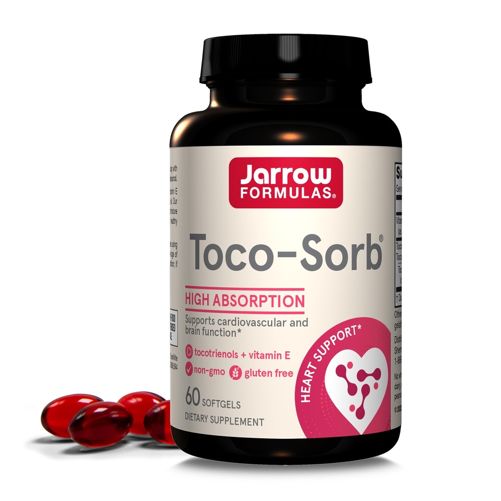 Jarrow Formulas ® Tocosorb Cardival Health and Brain Function Support, High Absorption Formula, Tocotrienol- Tocopherol Complex i witaminy E, 60 Softgels, 30 Day Supply