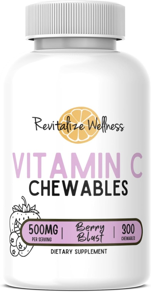 Witamina C Chewables 124; 500 mg Witamina C jako kwas askorbinowy na serwowanie 124; Berry Blast Flavor 124; 60 Służba