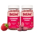 BeLive Gummies Elderberry z cynku i witaminy C - Suplement wsparcia immunologicznego z witaminy D, A, E, B12 - Gummies dla zdrowych kości i zębów, Wegan, Keto & Non-GMO - Malina Flavor 124; 2Pack