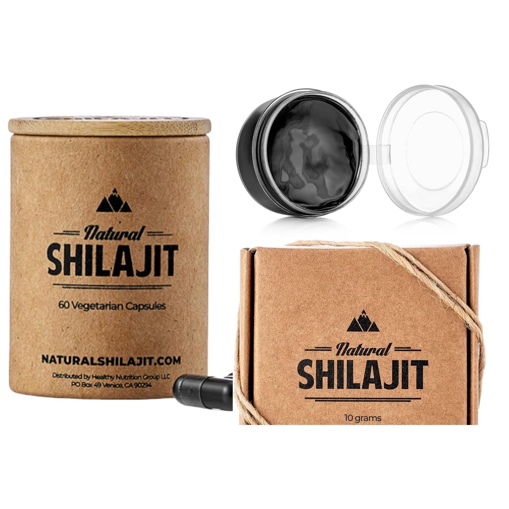 Natural Shilajit Resin - 10 Gram Shilajit Supplement with Fulvic Acid & Trace Minerals, Plant Based Nutrigents & NATURAL ShilaJIT Capsules (1-2 Miesiące dostaw) - 60 Count - Shilajit Supplement