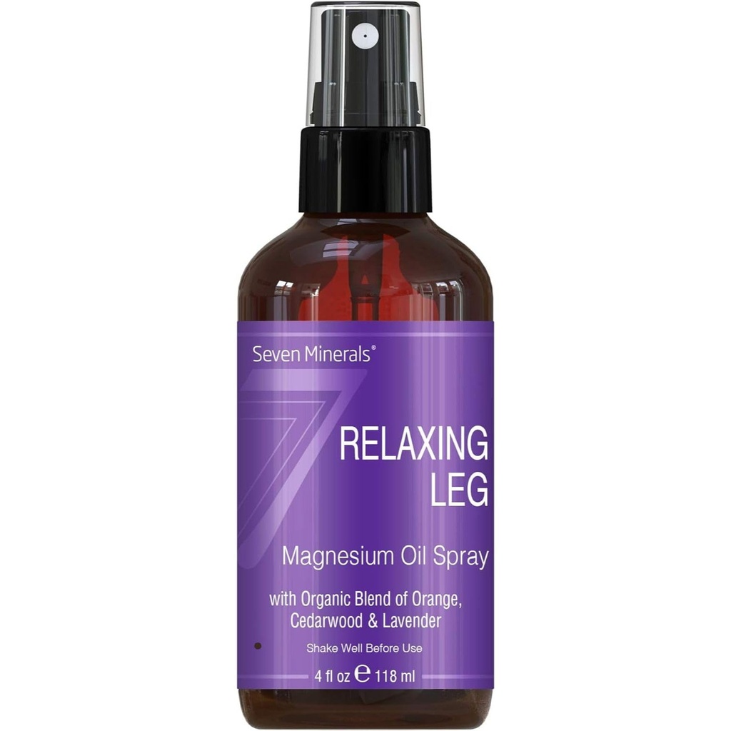 Seven Minerals Relaxing Leg Magnezu Spray, Potężny Mieszanka olejków eterycznych (Orange, Cedarwood, & Lavender), że Calms Legs naturalnie. 4 fl oz,