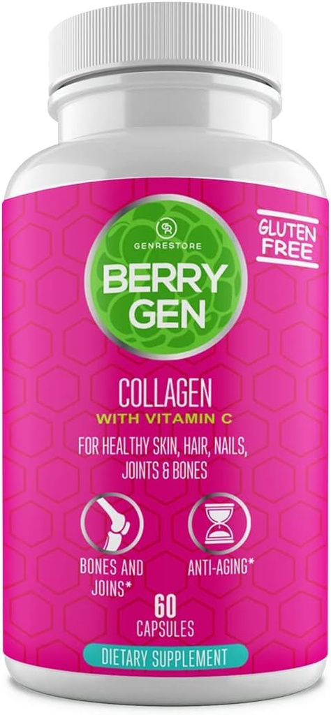 Kolagen Peptydy Suplement z witaminą C, Biotin, i kwasu hialuronowego - 60 Kapsułki - Naturalna formuła - Wspiera połączenia, włosów, skóry i paznokci - Made in USA